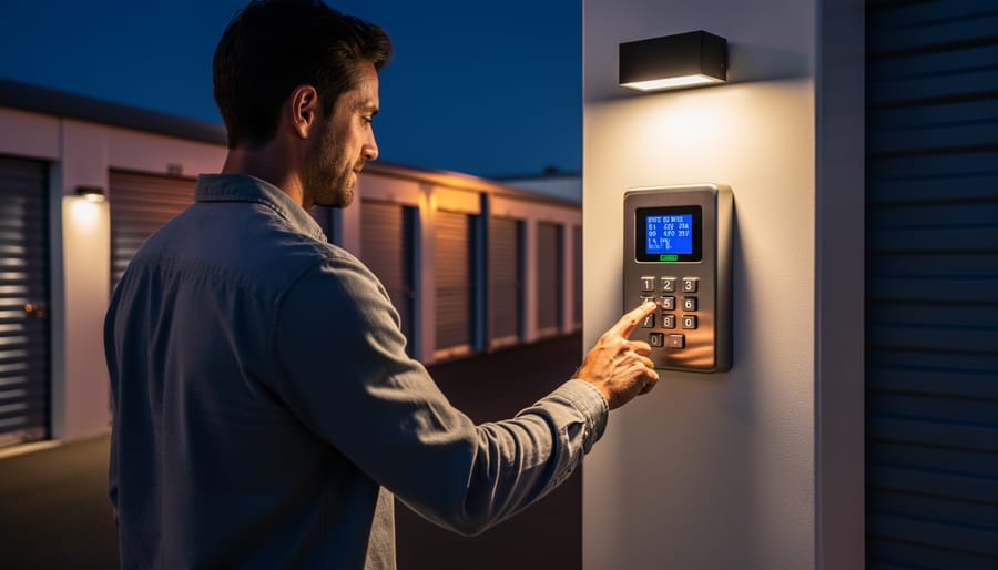Close-up of electronic keypad entry system at self storage facility entrance