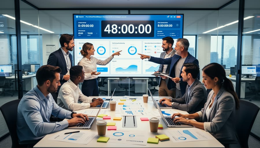 Entrepreneur celebrating at laptop during successful campaign launch